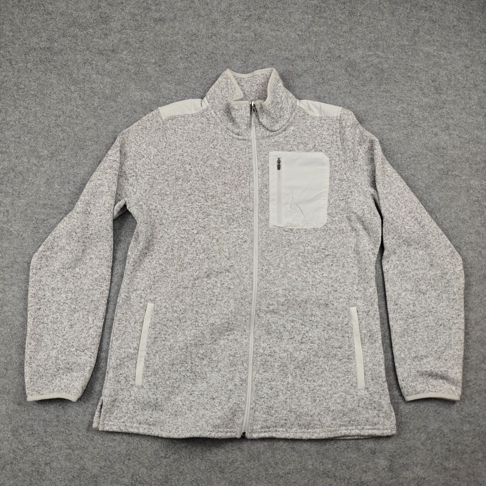 L.L.Bean Jacket Womens Medium Gray Heather Fleece Full Zip Collared Lined